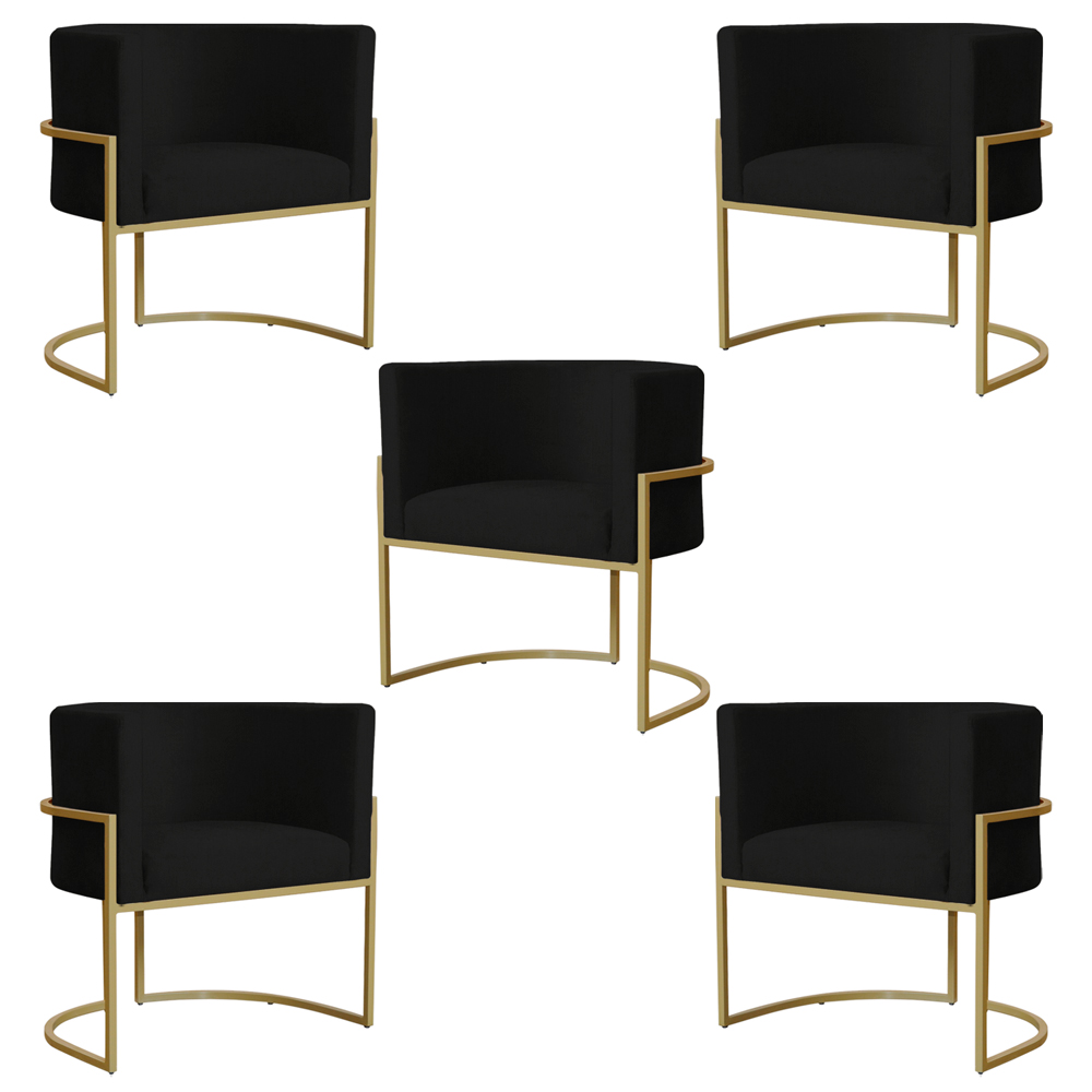 Kit 5 Poltronas Decorativa Sala de Estar Luana Base Gold Suede Preto - Montanaris Decor