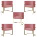 Kit 5 Poltronas Decorativa Sala de Estar Luana Base Gold Suede Rosa - Montanaris Decor