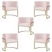 Kit 5 Poltronas Decorativa Sala de Estar Luana Base Gold Suede Rosa Claro - Montanaris Decor