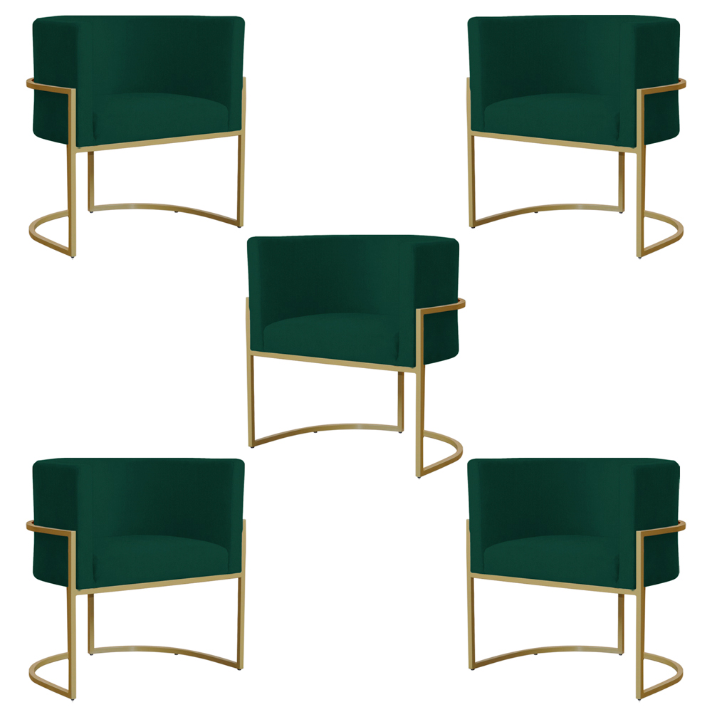 Kit 5 Poltronas Decorativa Sala de Estar Luana Base Gold Suede Verde - Montanaris Decor
