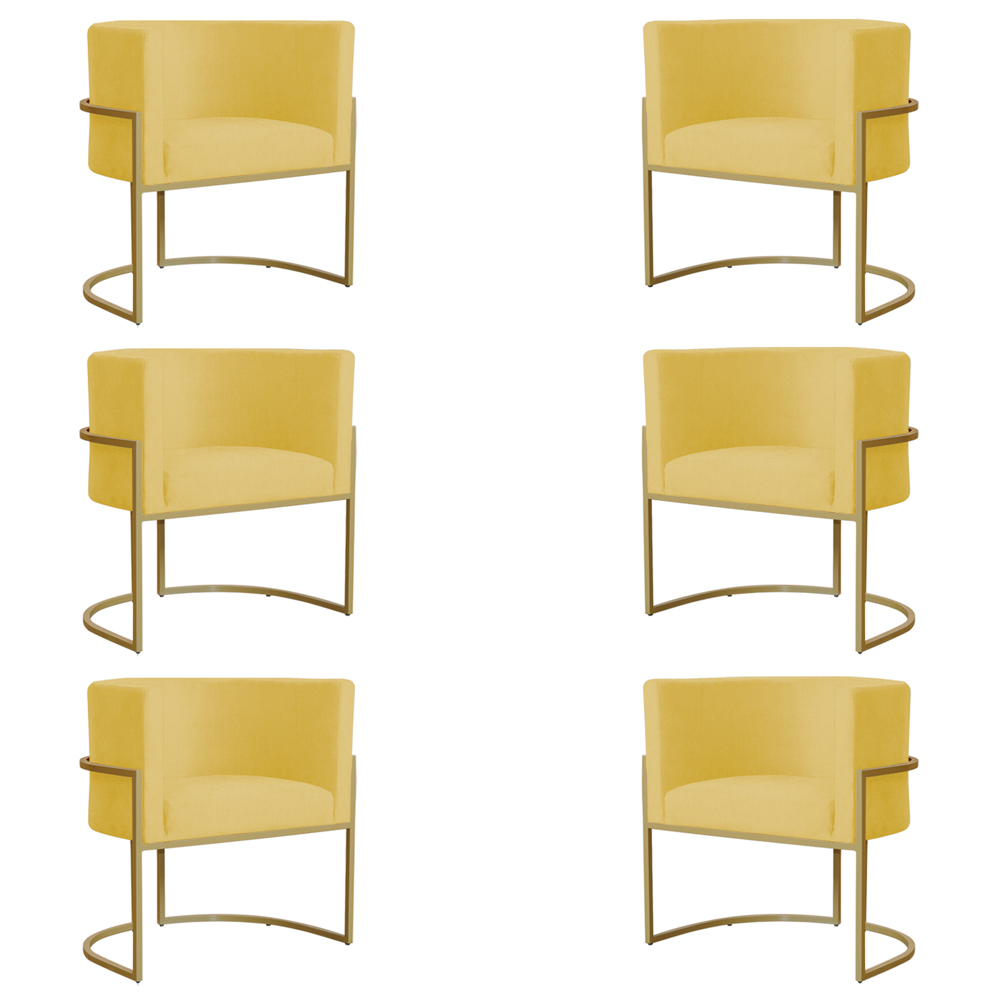 Kit 6 Poltronas Decorativa Sala de Estar Luana Base Gold Suede Amarelo - Montanaris Decor