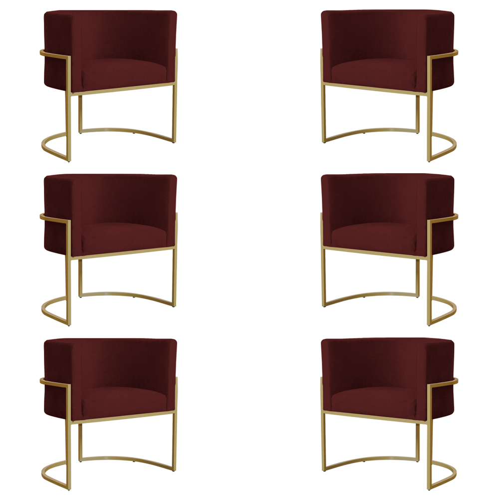 Kit 6 Poltronas Decorativa Sala de Estar Luana Base Gold Suede Bordô - Montanaris Decor