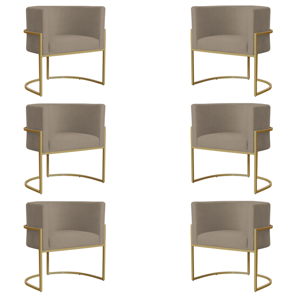 Kit 6 Poltronas Decorativa Sala de Estar Luana Base Gold Suede Cappuccino - Montanaris Decor
