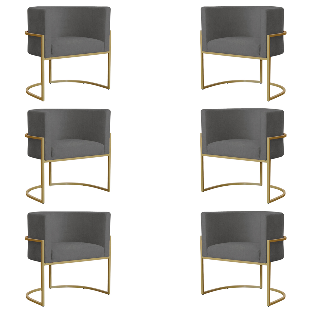 Kit 6 Poltronas Decorativa Sala de Estar Luana Base Gold Suede Cinza - Montanaris Decor