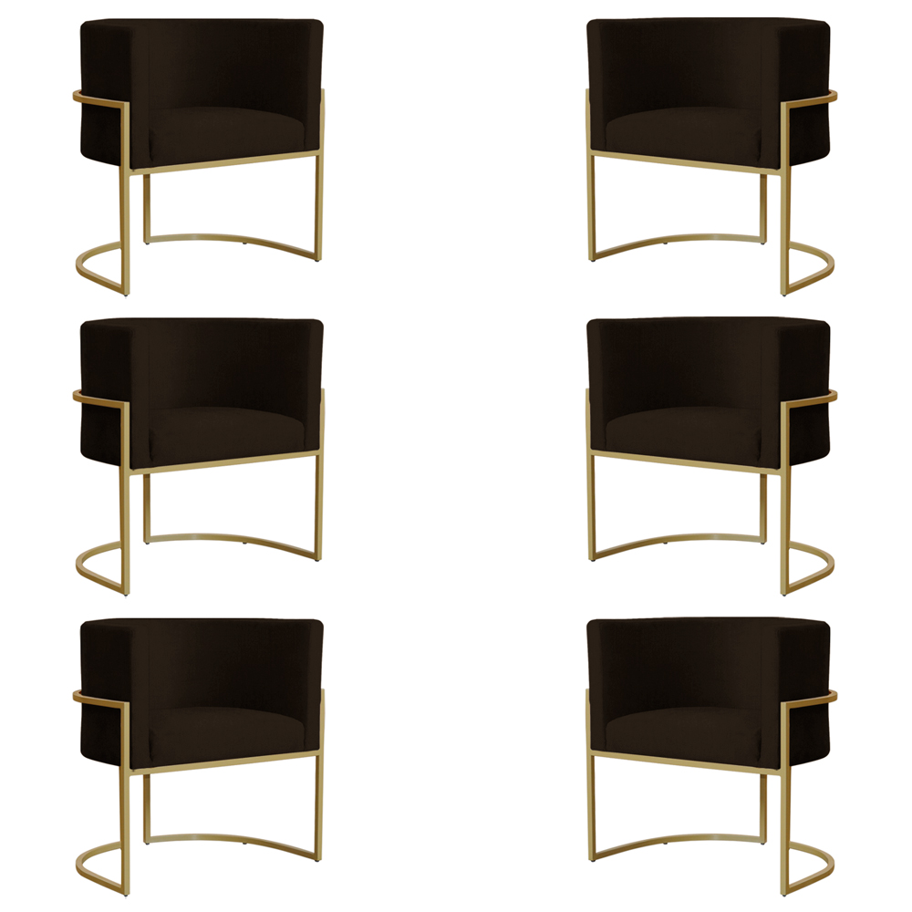 Kit 6 Poltronas Decorativa Sala de Estar Luana Base Gold Suede Marrom - Montanaris Decor