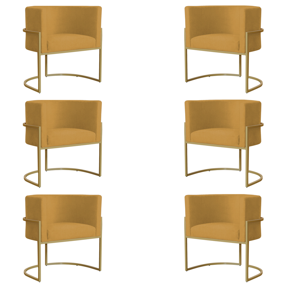 Kit 6 Poltronas Decorativa Sala de Estar Luana Base Gold Suede Mostarda - Montanaris Decor