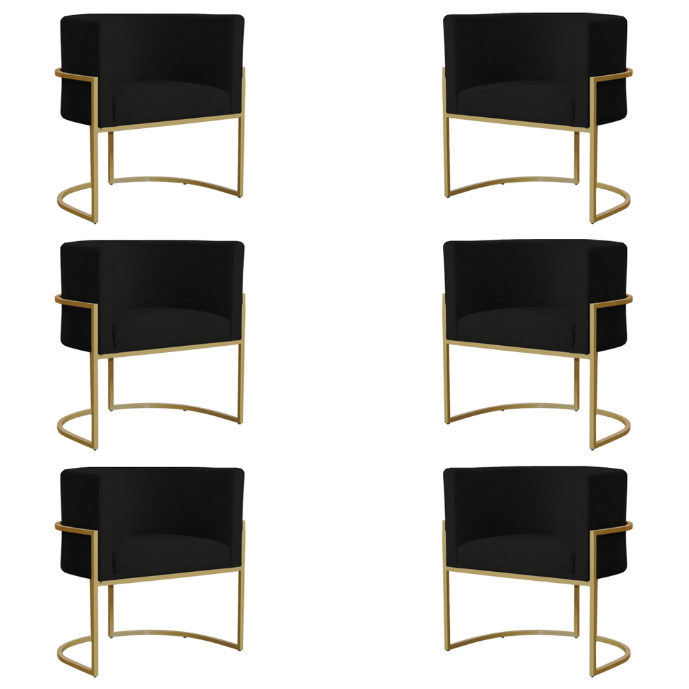 Kit 6 Poltronas Decorativa Sala de Estar Luana Base Gold Suede Preto - Montanaris Decor