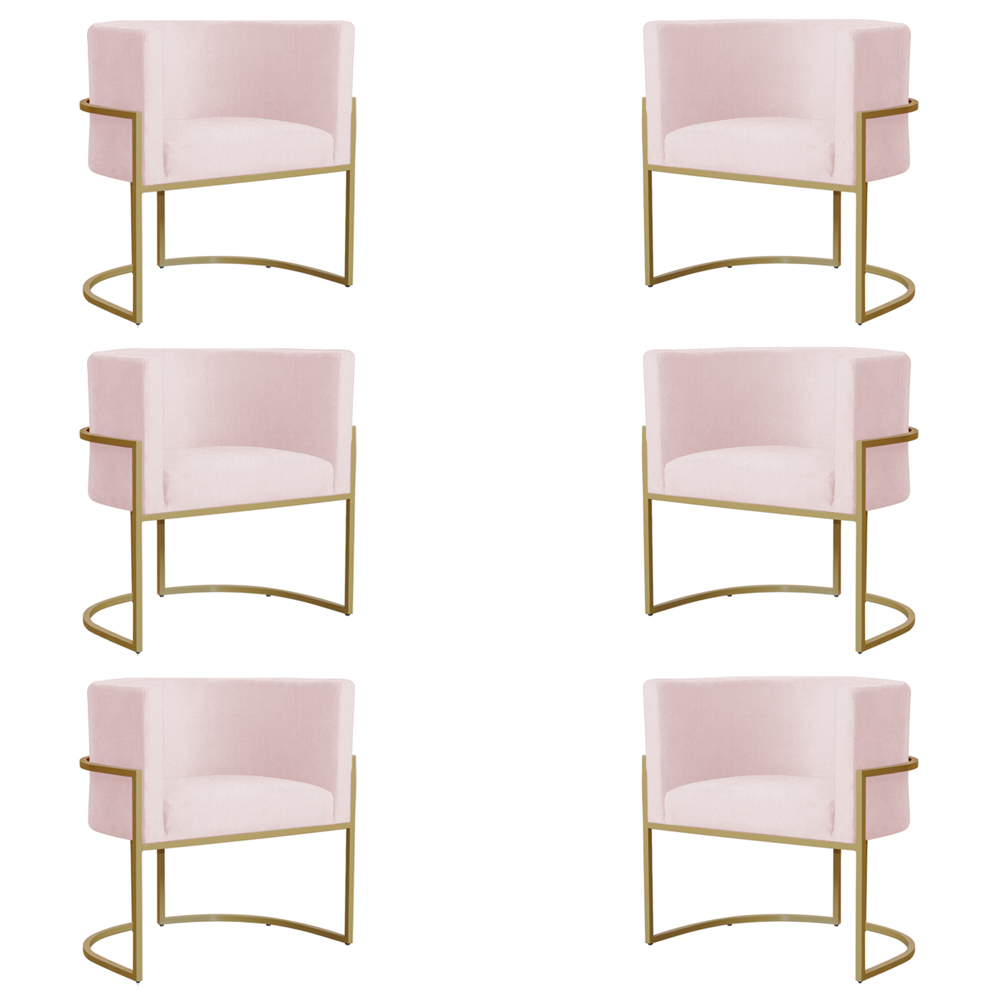 Kit 6 Poltronas Decorativa Sala de Estar Luana Base Gold Suede Rosa Claro - Montanaris Decor