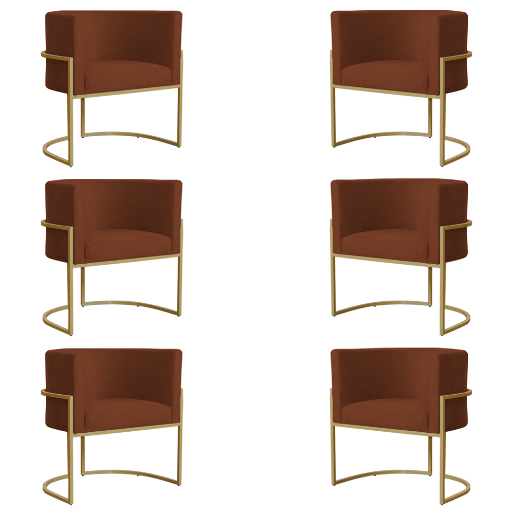 Kit 6 Poltronas Decorativa Sala de Estar Luana Base Gold Suede Terracota - Montanaris Decor