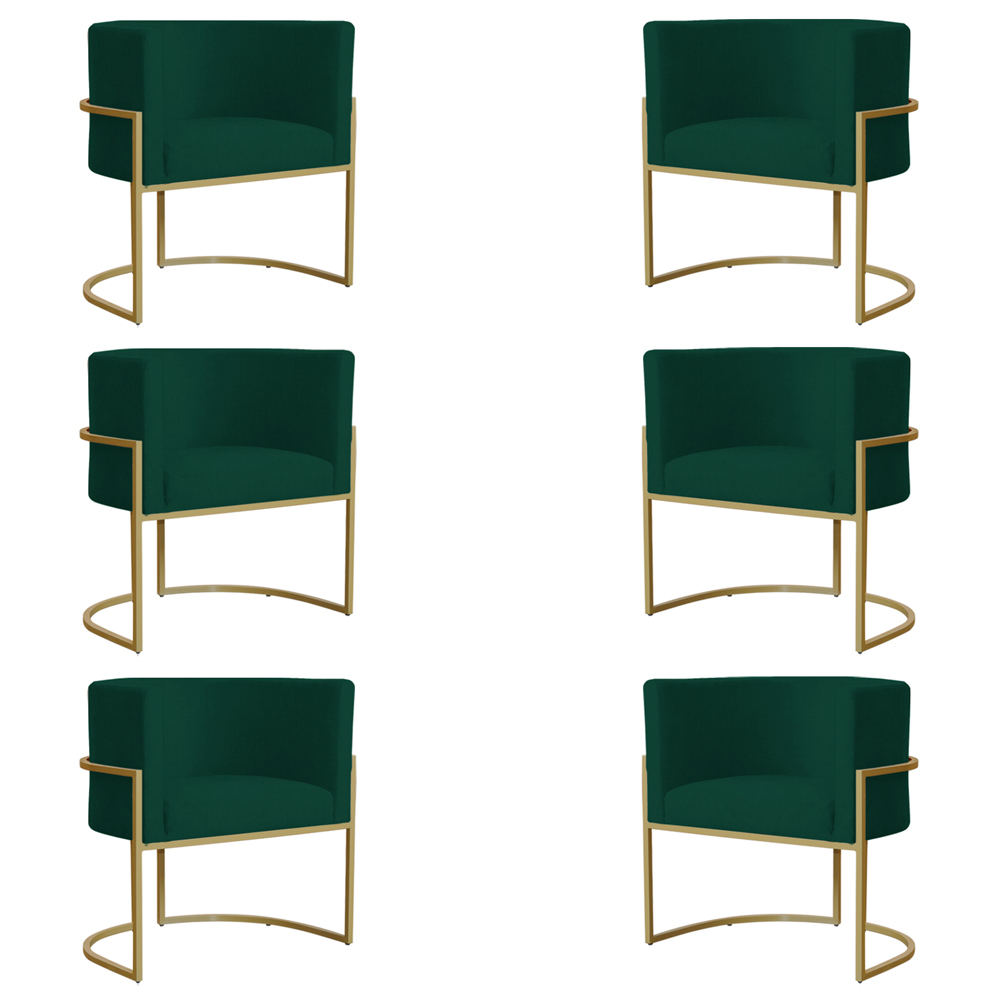 Kit 6 Poltronas Decorativa Sala de Estar Luana Base Gold Suede Verde - Montanaris Decor