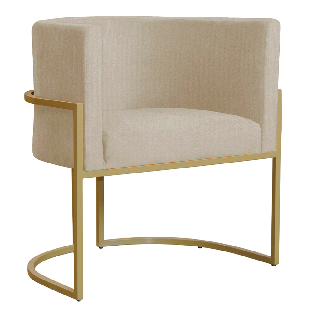 Poltrona Decorativa Sala de Estar Luana Base Gold Suede Bege - Montanaris Decor