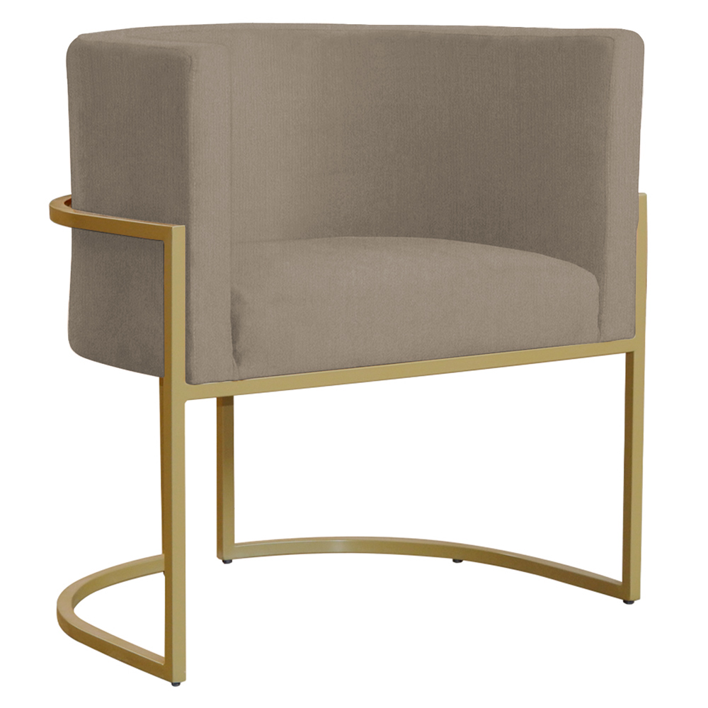 Poltrona Decorativa Sala de Estar Luana Base Gold Suede Cappuccino - Montanaris Decor