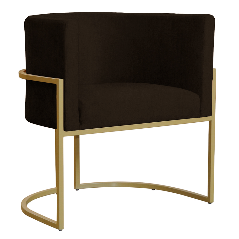 Poltrona Decorativa Sala de Estar Luana Base Gold Suede Marrom - Montanaris Decor