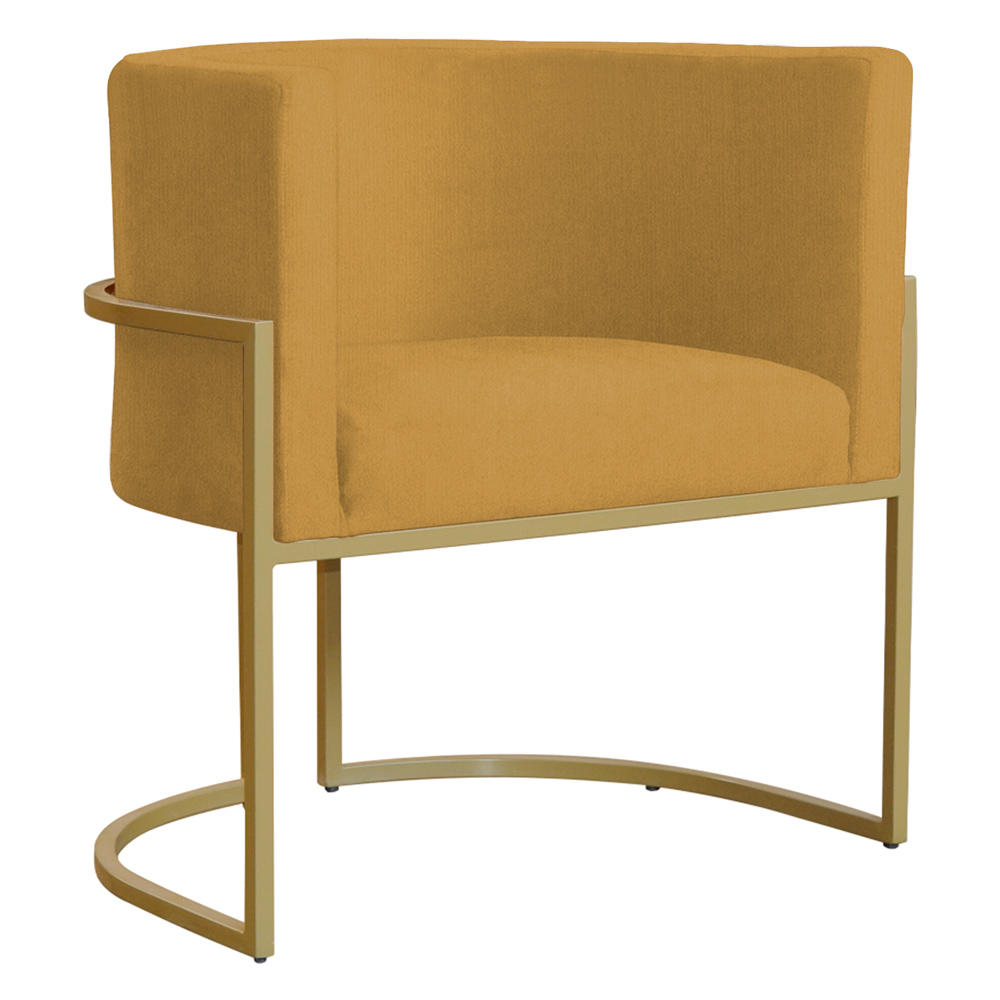 Poltrona Decorativa Sala de Estar Luana Base Gold Suede Mostarda - Montanaris Decor
