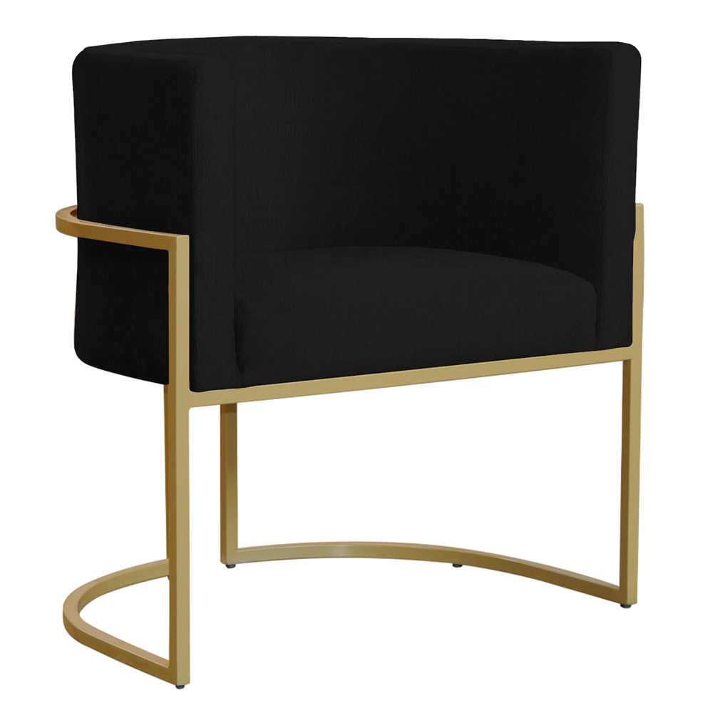 Poltrona Decorativa Sala de Estar Luana Base Gold Suede Preto - Montanaris Decor