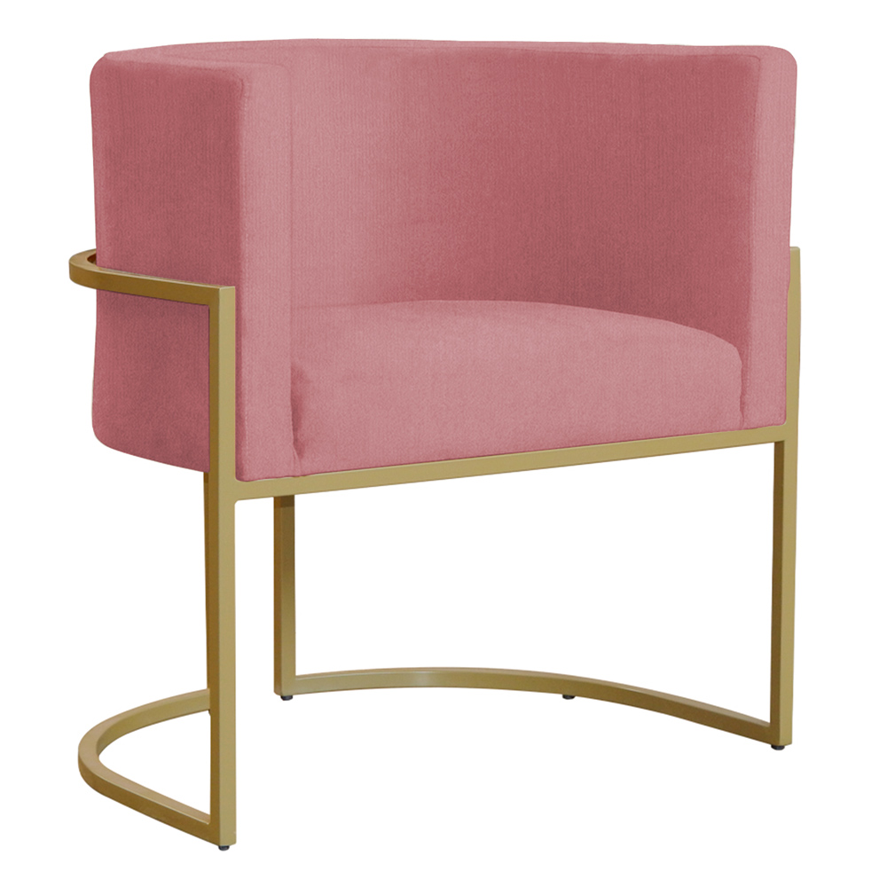 Poltrona Decorativa Sala de Estar Luana Base Gold Suede Rosa - Montanaris Decor