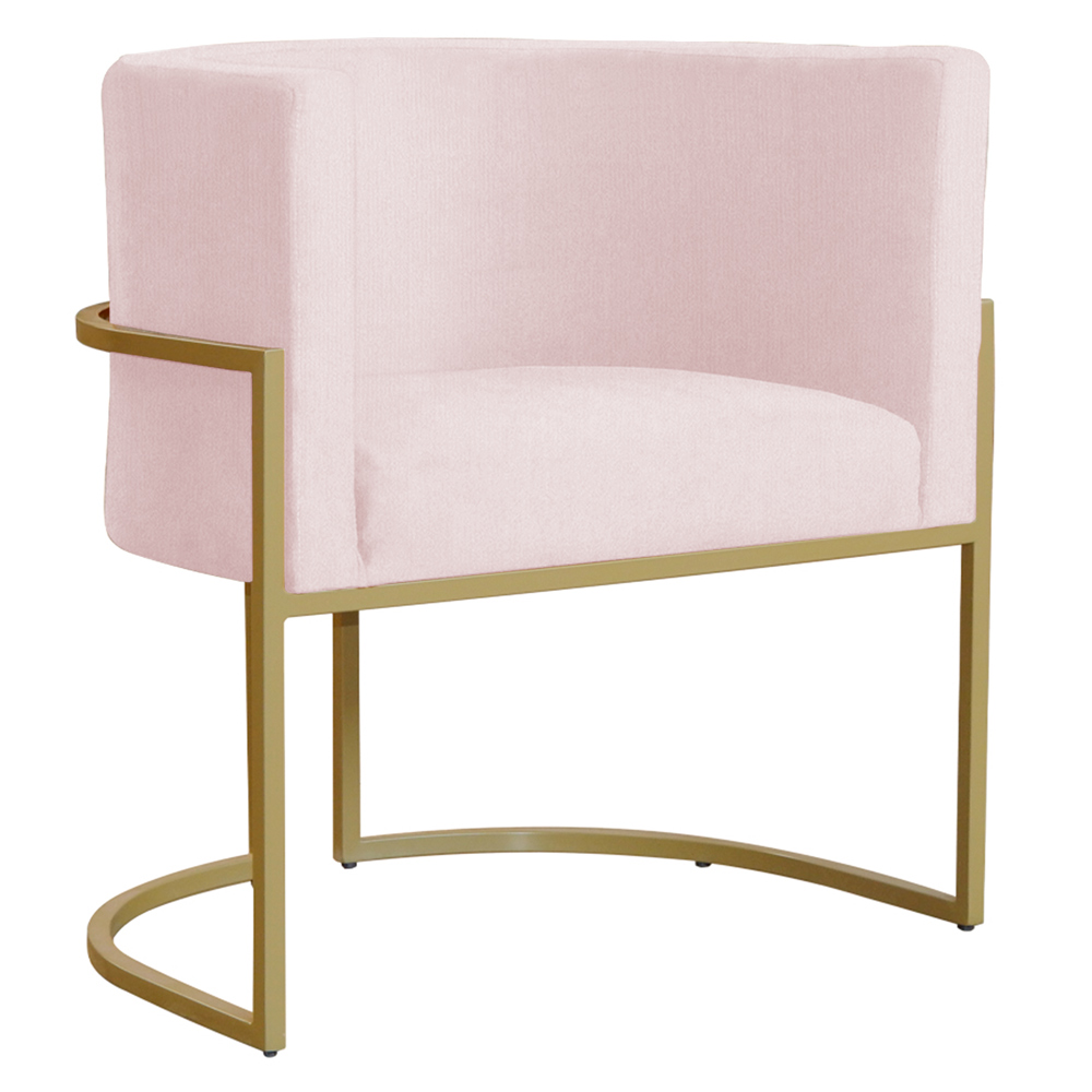 Poltrona Decorativa Sala de Estar Luana Base Gold Suede Rosa Claro - Montanaris Decor