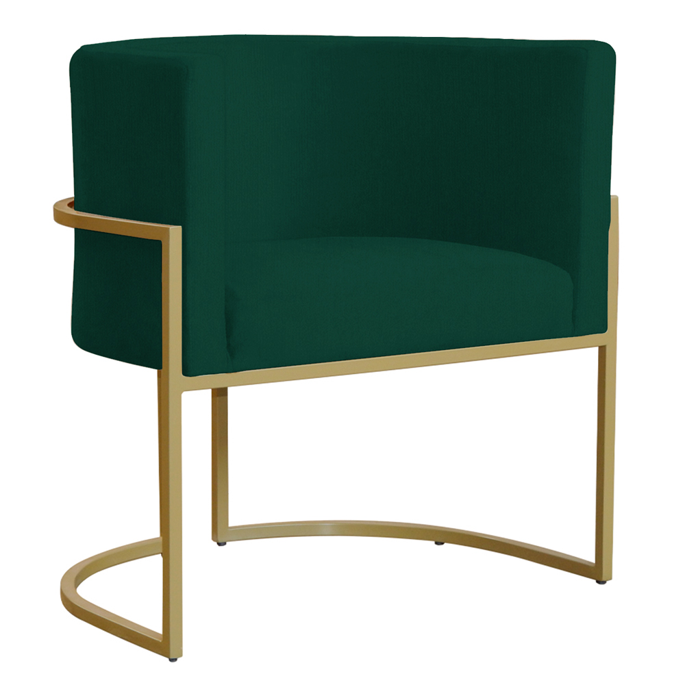Poltrona Decorativa Sala de Estar Luana Base Gold Suede Verde - Montanaris Decor