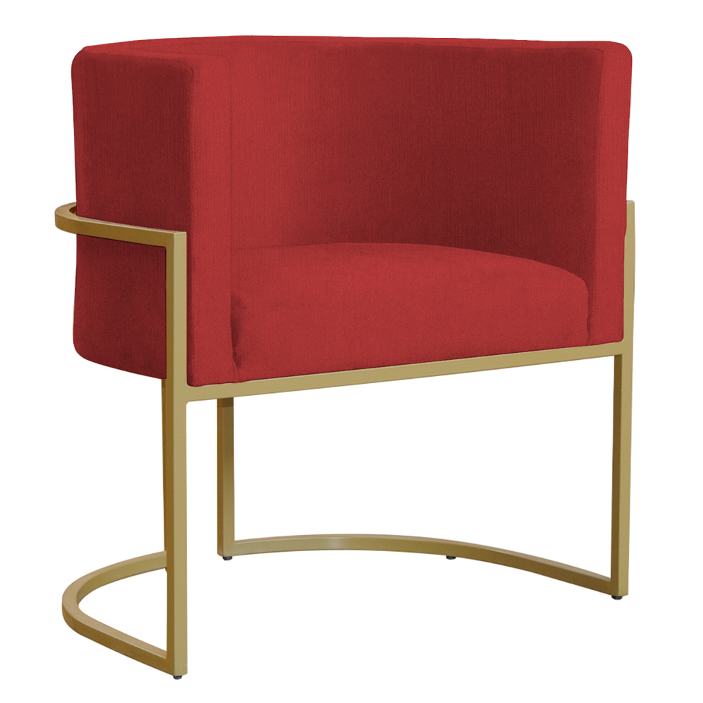 Poltrona Decorativa Sala de Estar Luana Base Gold Suede Vermelho - Montanaris Decor