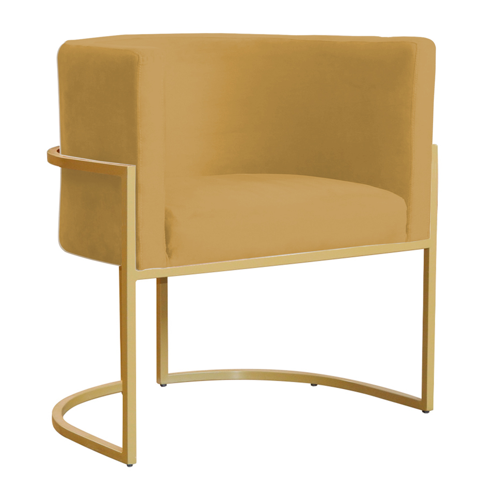 Poltrona Decorativa Sala de Estar Luana Base Gold Veludo Mostarda - Montanaris Decor