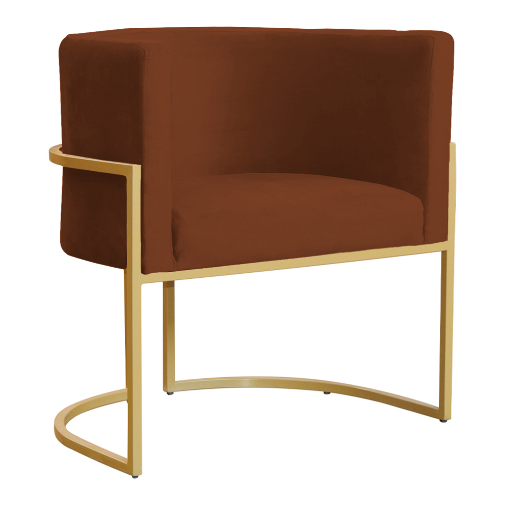 Poltrona Decorativa Sala de Estar Luana Base Gold Veludo Terracota - Montanaris Decor