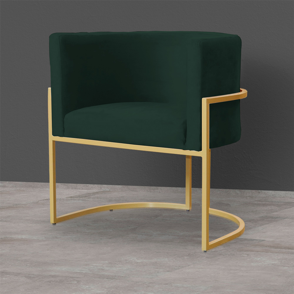 Poltrona Decorativa Sala de Estar Luana Base Gold Veludo Verde - Montanaris Decor