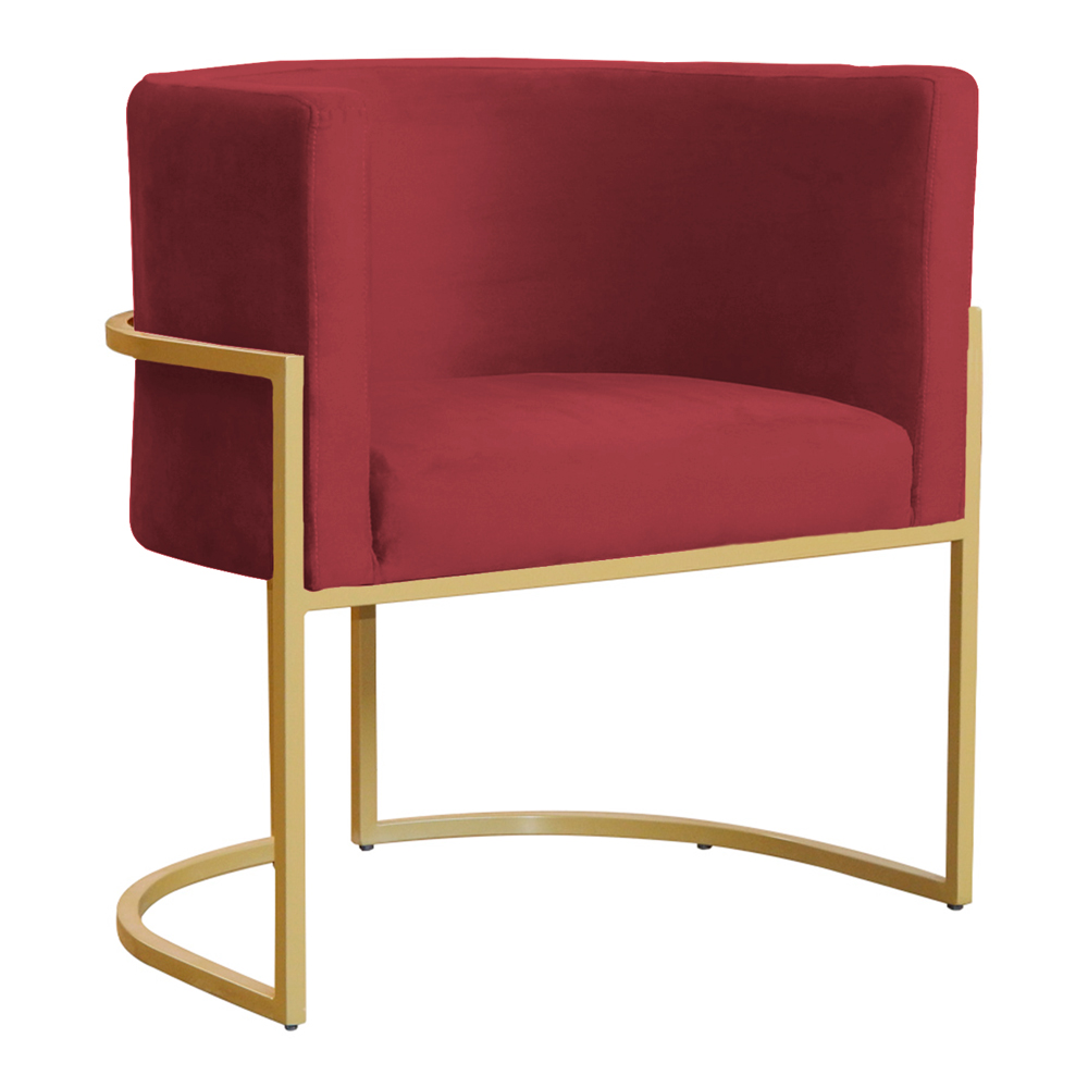 Poltrona Decorativa Sala de Estar Luana Base Gold Veludo Vermelho - Montanaris Decor