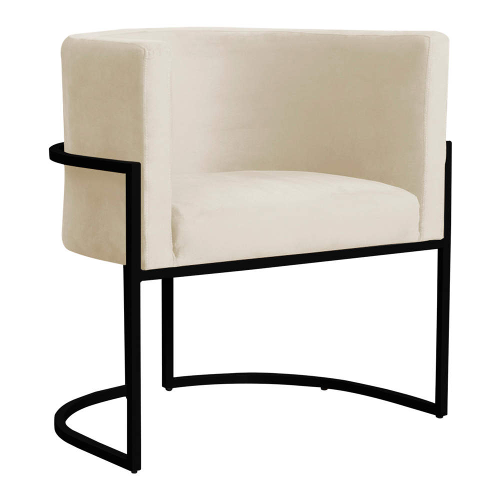 Poltrona Decorativa Sala de Estar Luana Base Preta Veludo Bege - Montanaris Decor