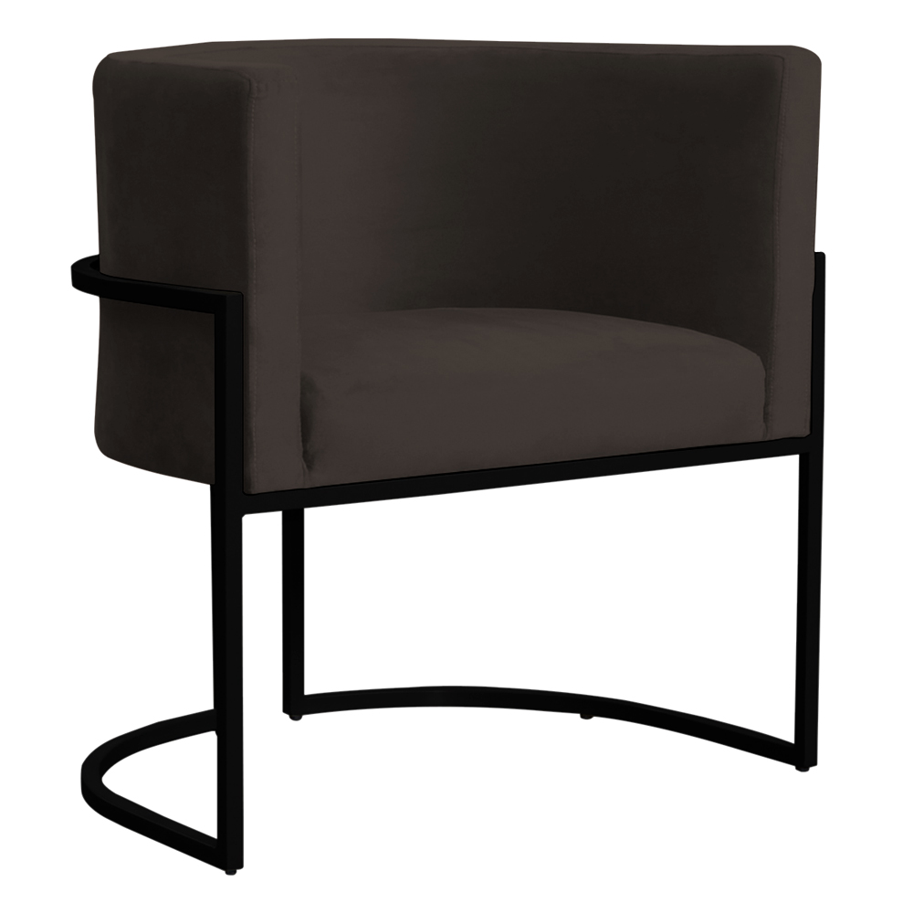 Poltrona Decorativa Sala de Estar Luana Base Preta Veludo Marrom - Montanaris Decor