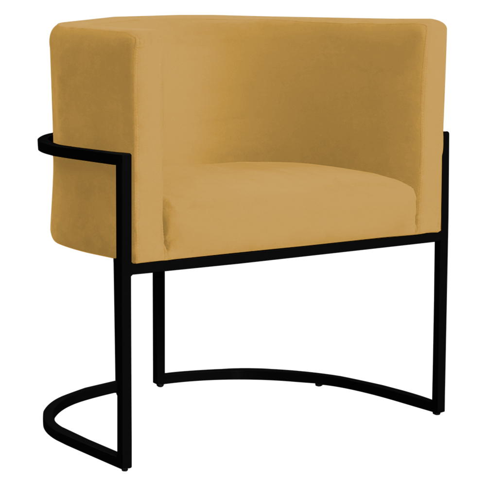 Poltrona Decorativa Sala de Estar Luana Base Preta Veludo Mostarda - Montanaris Decor