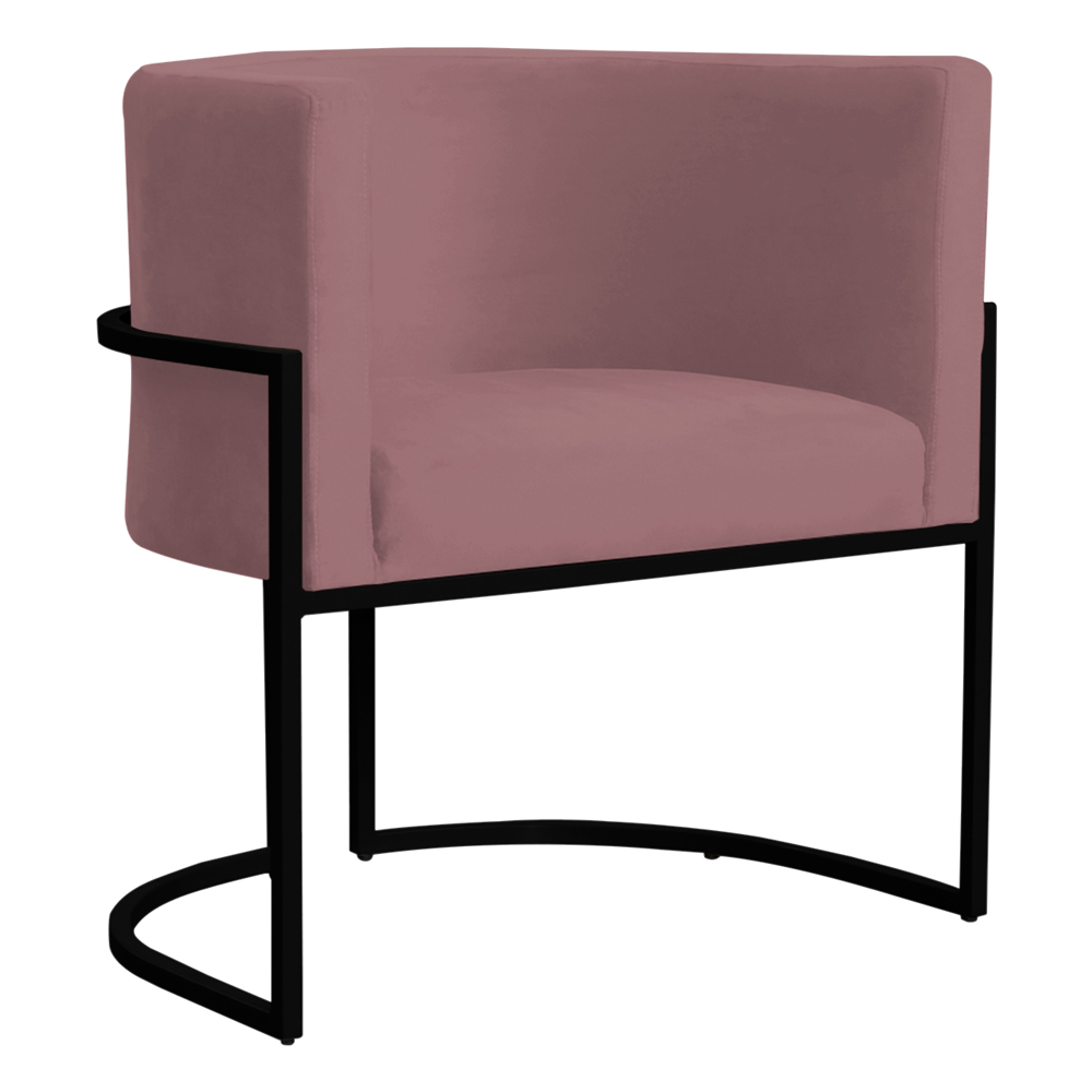 Poltrona Decorativa Sala de Estar Luana Base Preta Veludo Rosê - Montanaris Decor