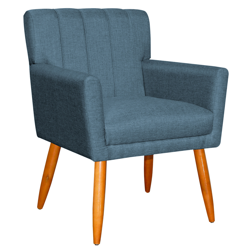 Poltrona Decorativa para Sala de Estar Cecília Linho Azul - Montanaris Decor