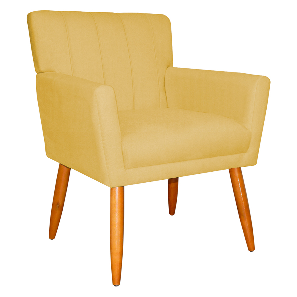 Poltrona Decorativa para Sala de Estar Cecília Suede Amarelo - Montanaris Decor