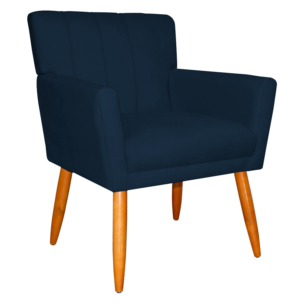 Poltrona Decorativa para Sala de Estar Cecília Suede Azul Marinho - Montanaris Decor