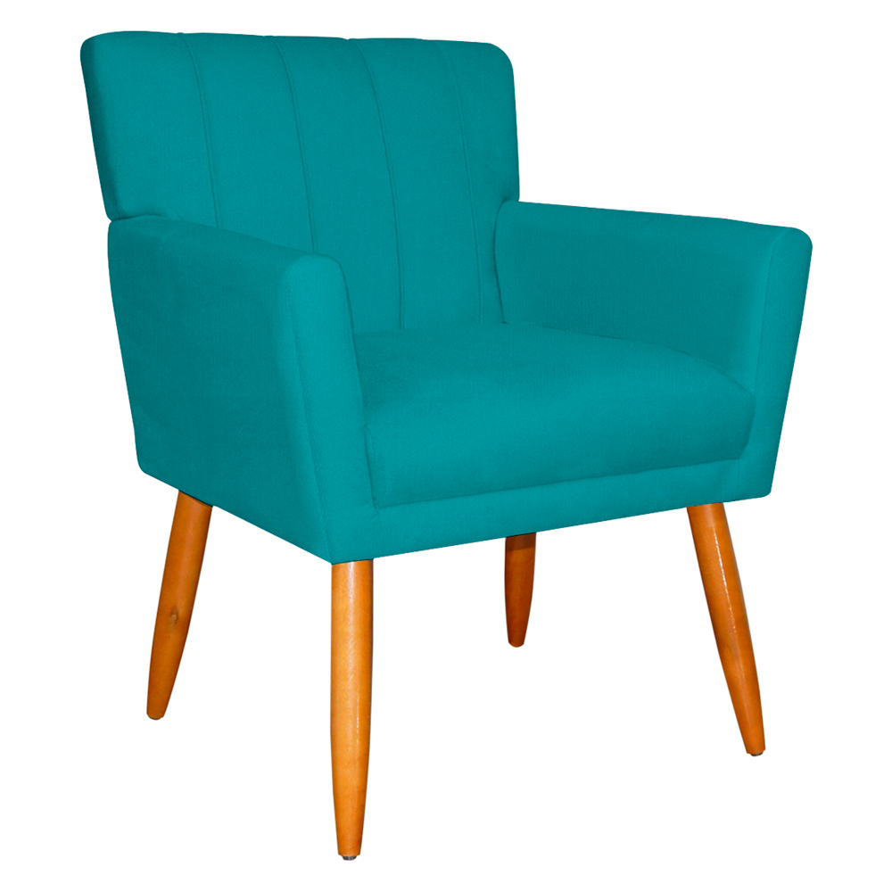 Poltrona Decorativa para Sala de Estar Cecília Suede Azul Turquesa - Montanaris Decor