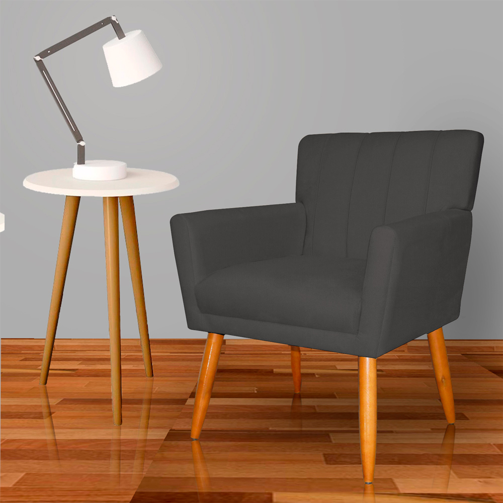 Poltrona Decorativa para Sala de Estar Cecília Suede Cinza - Montanaris Decor