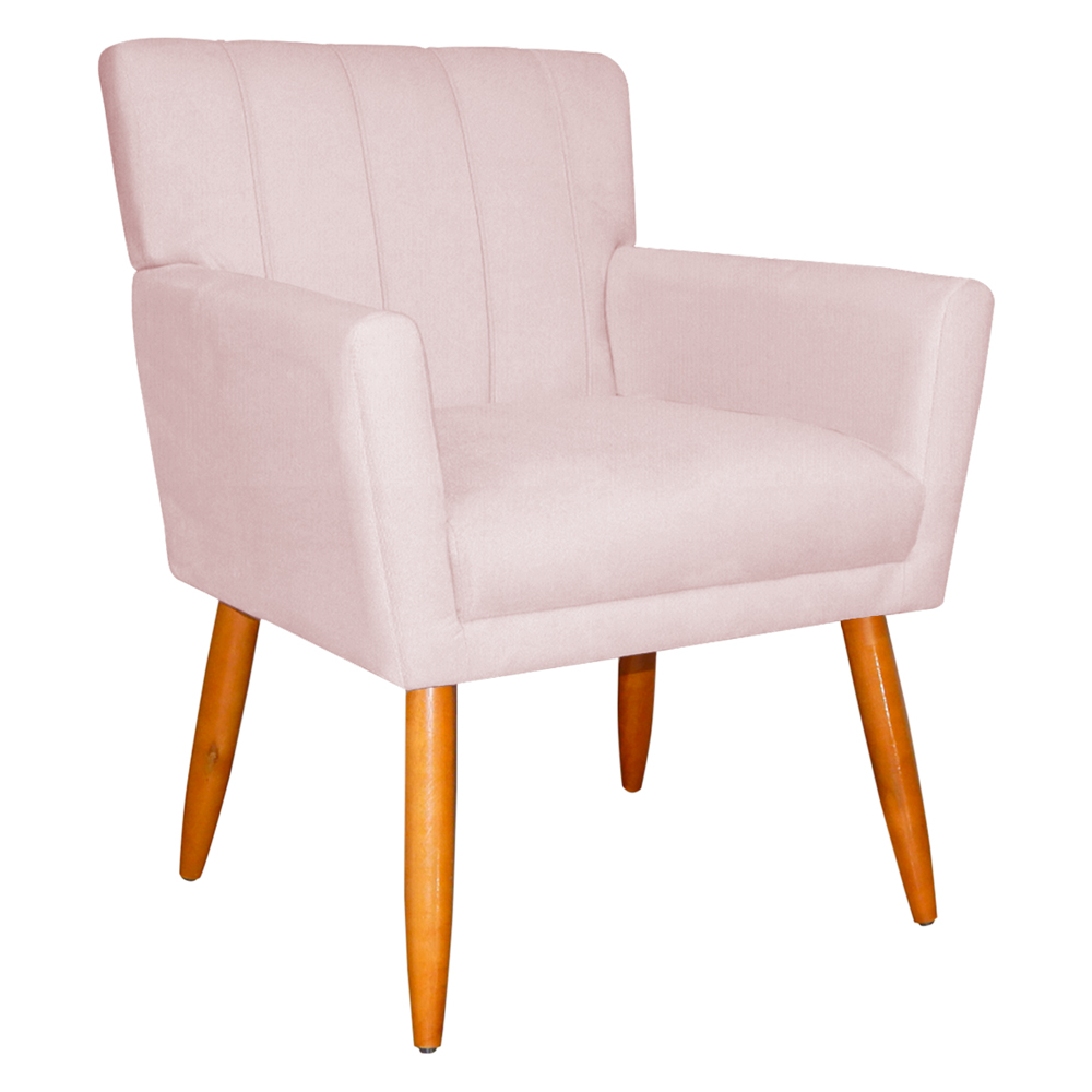 Poltrona Decorativa para Sala de Estar Cecília Suede Rosa Claro - Montanaris Decor
