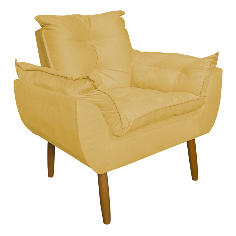 Poltrona Decorativa para Sala de Estar Opala Suede Amarelo - Montanaris Decor