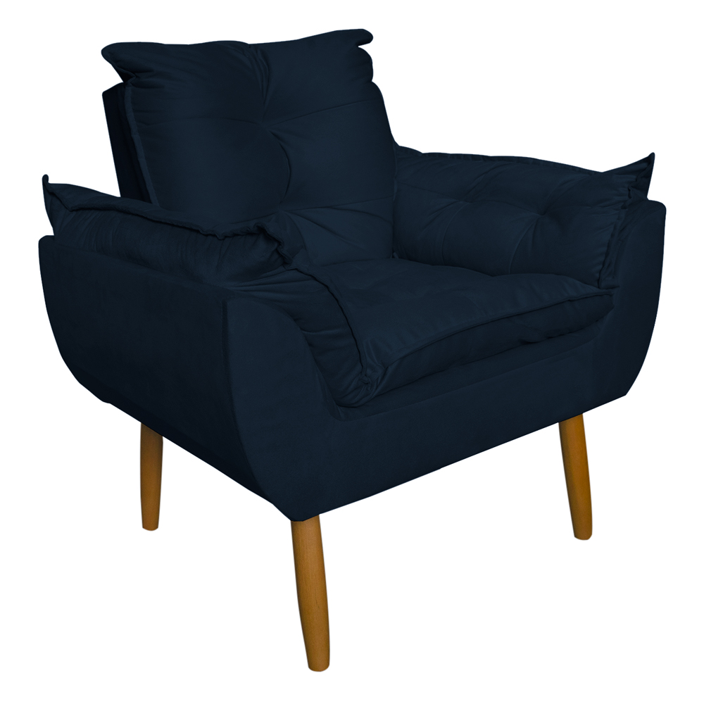 Poltrona Decorativa para Sala de Estar Opala Suede Azul Marinho - Montanaris Decor