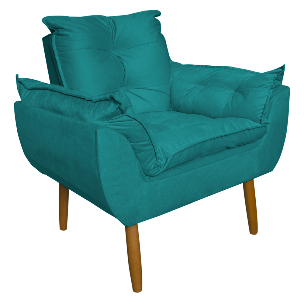 Poltrona Decorativa para Sala de Estar Opala Suede Azul Turquesa - Montanaris Decor