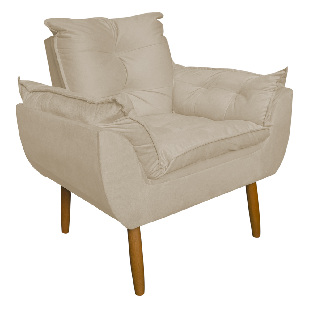Poltrona Decorativa para Sala de Estar Opala Suede Bege - Montanaris Decor