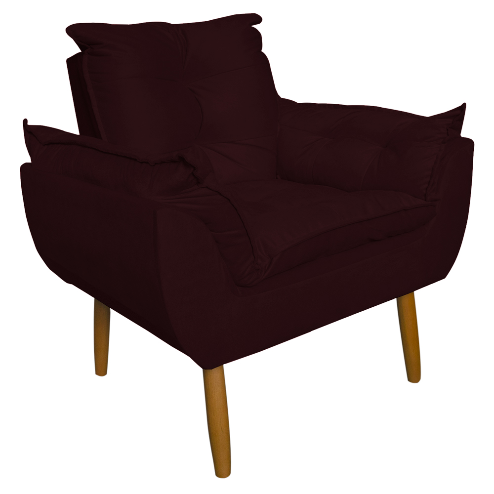 Poltrona Decorativa para Sala de Estar Opala Suede Bordô - Montanaris Decor