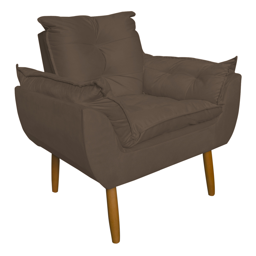 Poltrona Decorativa para Sala de Estar Opala Suede Cappuccino - Montanaris Decor