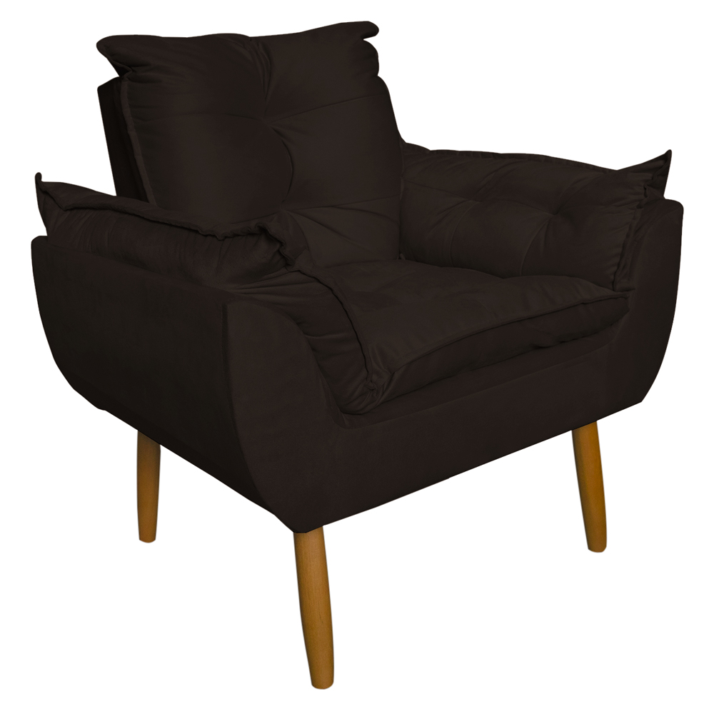 Poltrona Decorativa para Sala de Estar Opala Suede Marrom - Montanaris Decor
