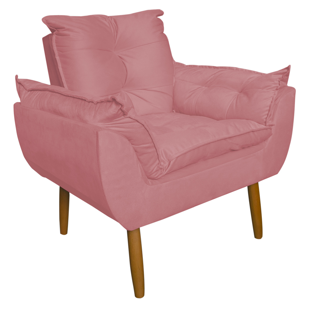 Poltrona Decorativa para Sala de Estar Opala Suede Rosa - Montanaris Decor