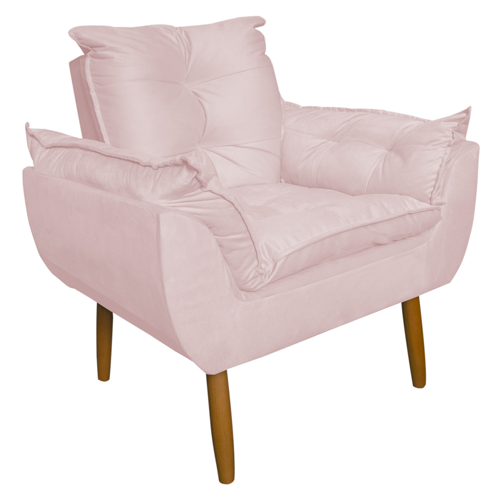 Poltrona Decorativa para Sala de Estar Opala Suede Rosa Claro - Montanaris Decor
