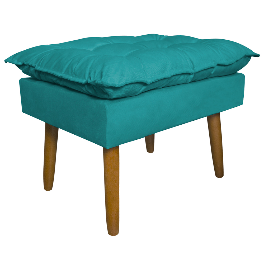 Puff Decorativo para Sala de Estar Opala Suede Azul Turquesa - Montanaris Decor