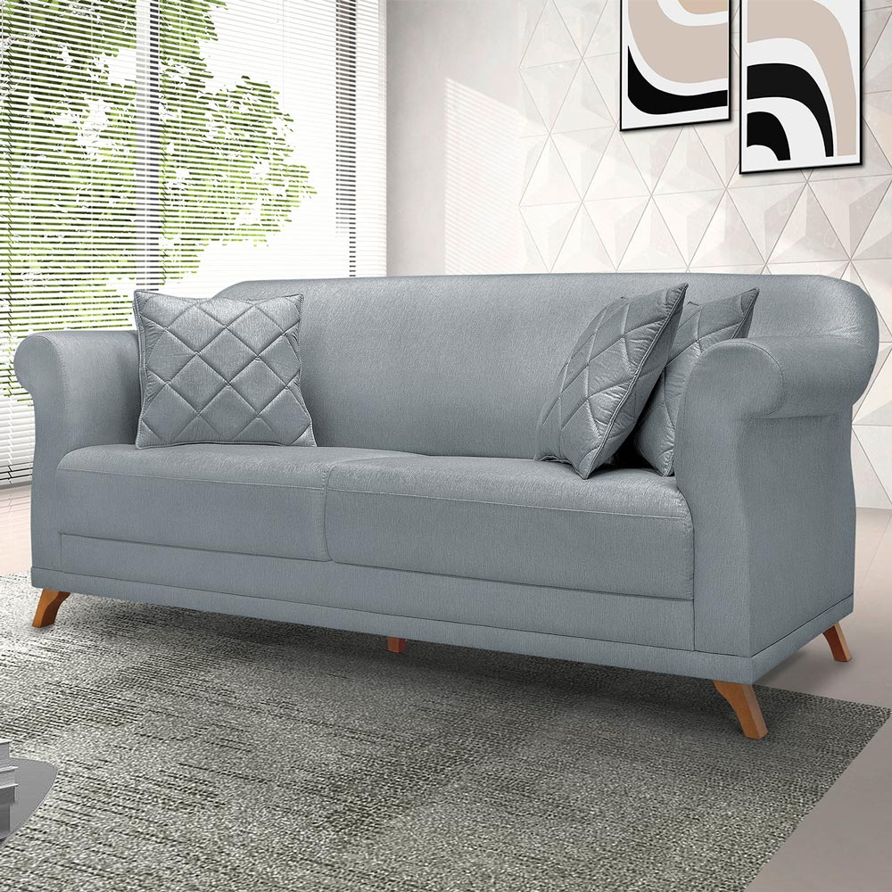 Sofá 3 Lugares para Sala de Estar 200cm Eva Linho Cinza - Montanaris Decor