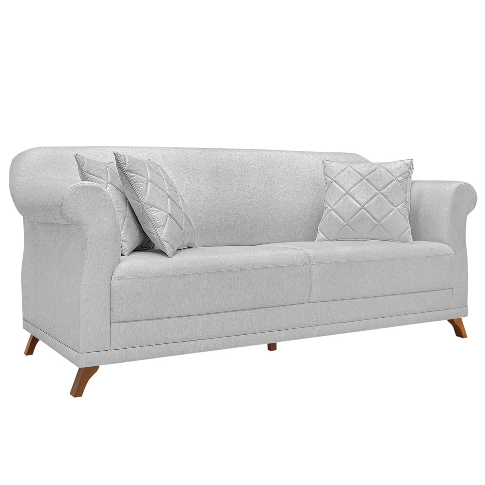 Sofá 3 Lugares para Sala de Estar 200cm Eva Linho Cinza Claro - Montanaris Decor