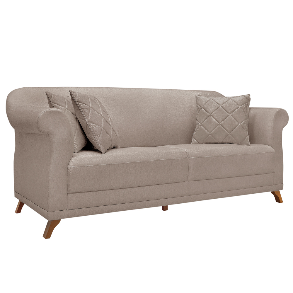 Sofá 3 Lugares para Sala de Estar 200cm Eva Linho Marrom - Montanaris Decor